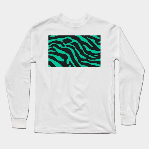 Tiger Skin Pattern Face Mask Caribbean Green Long Sleeve T-Shirt by MAGE